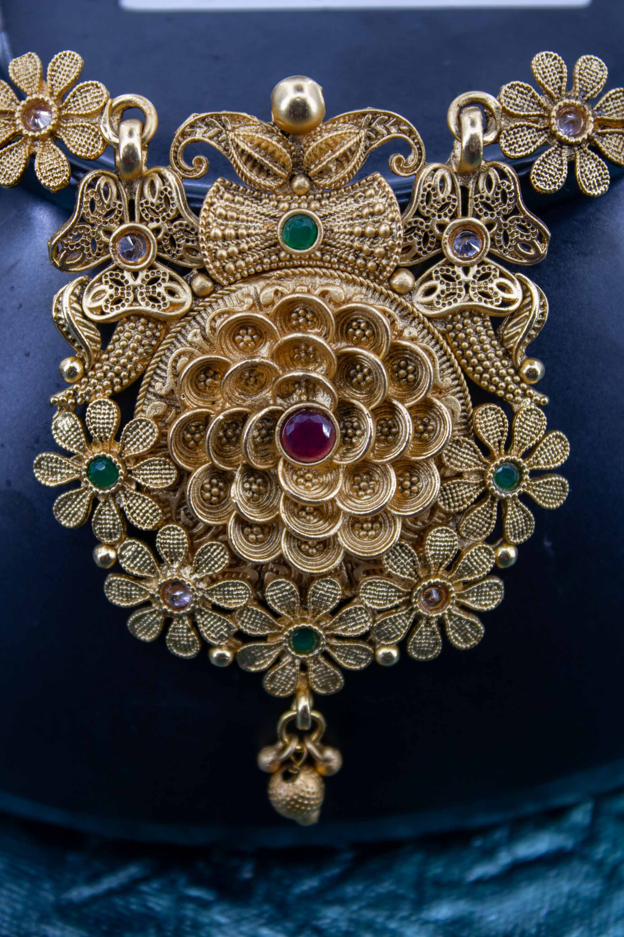 Flowered shaped rajwadi long necklace with matching earring |  NarNari | NNNd29