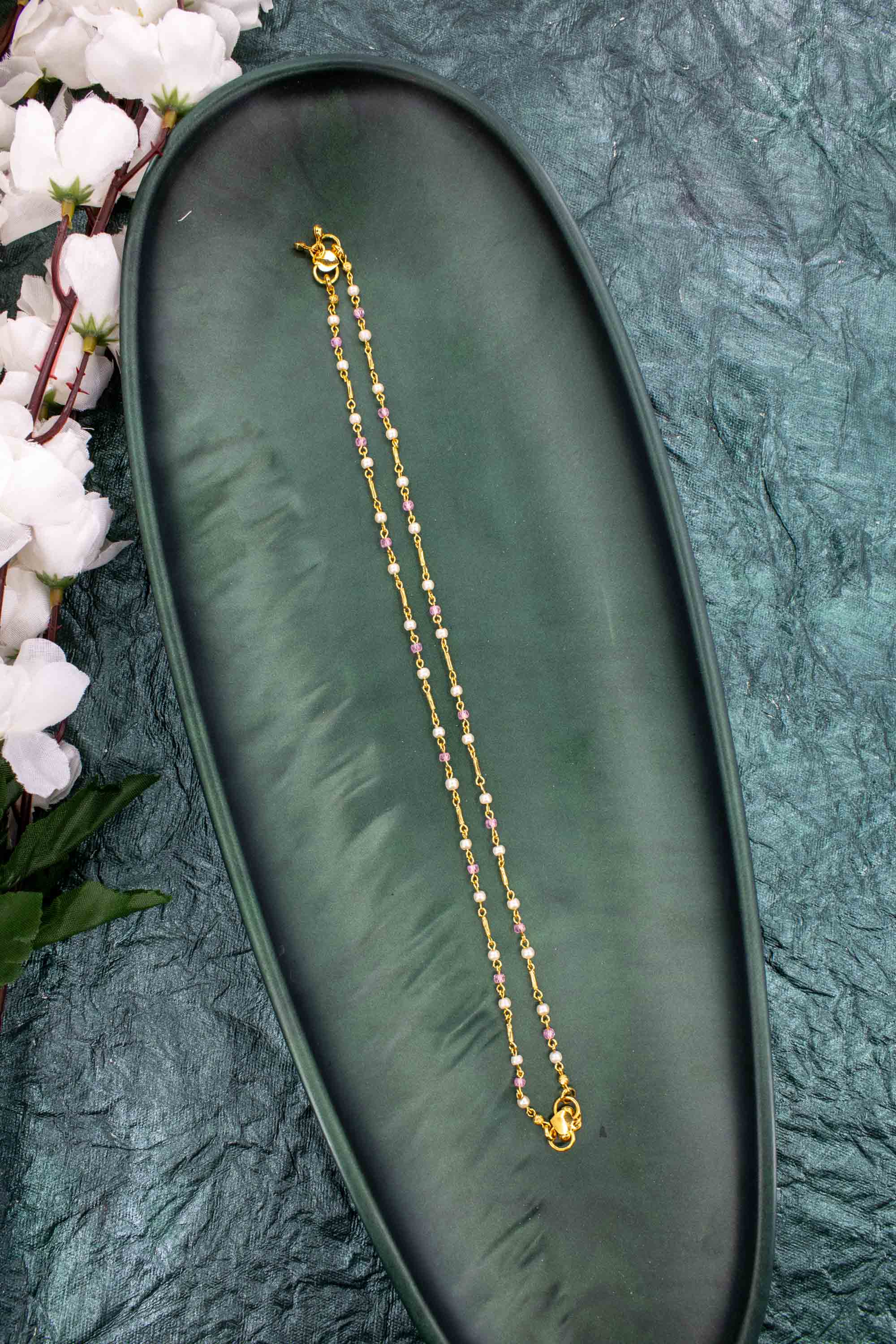 Claasic gold plated pearl baby pink pumpkin beads mala | NarNari | NNMc244