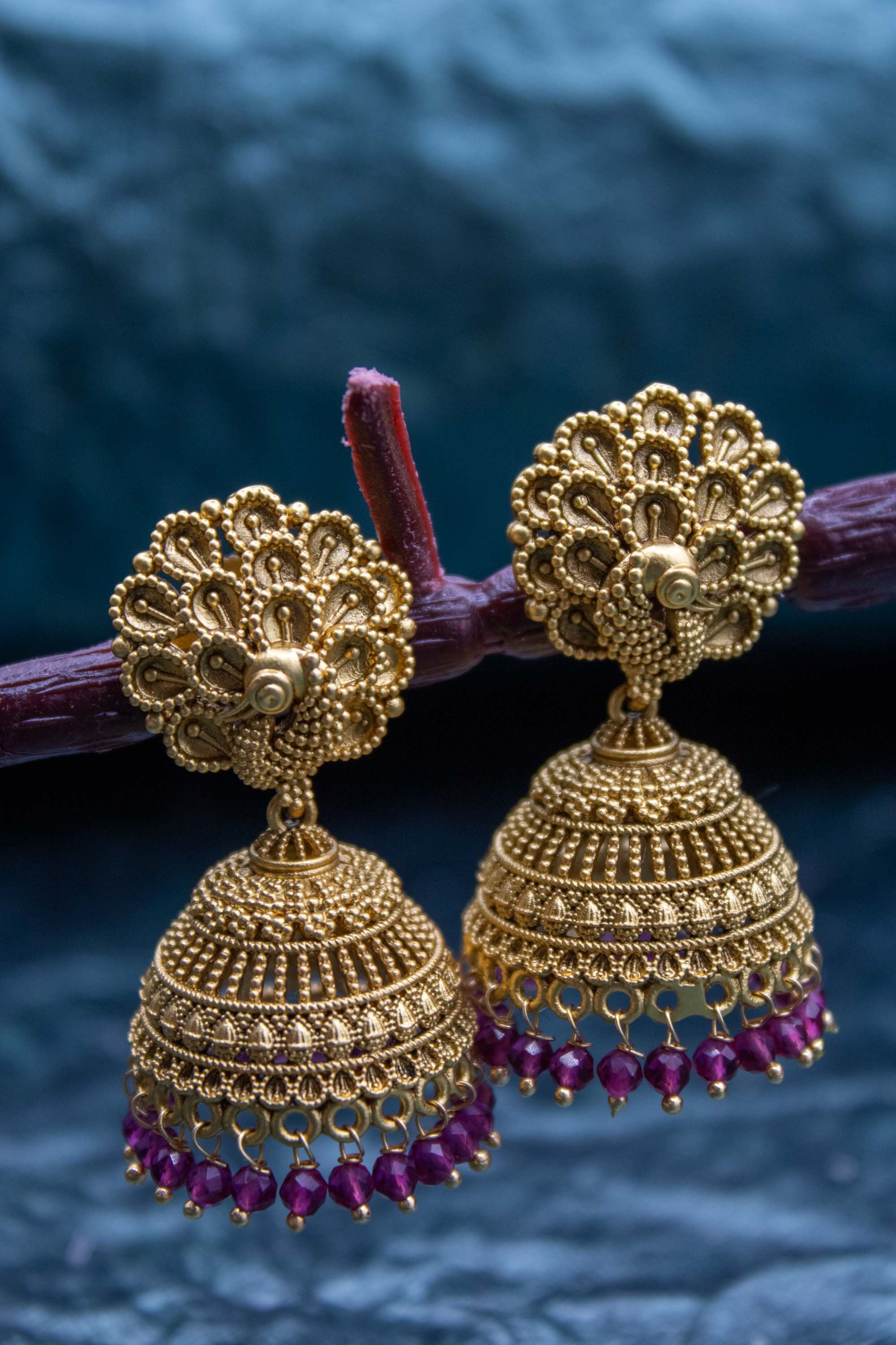 Classic peacock jadau earring with ruby dropped | NarNari | NNEd146