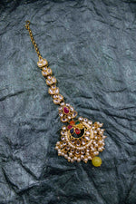 Luxury handcrafted Navratan necklace set ( Mangtika + Earring ) studded with multi-colored stones | NarNari | NNNd123