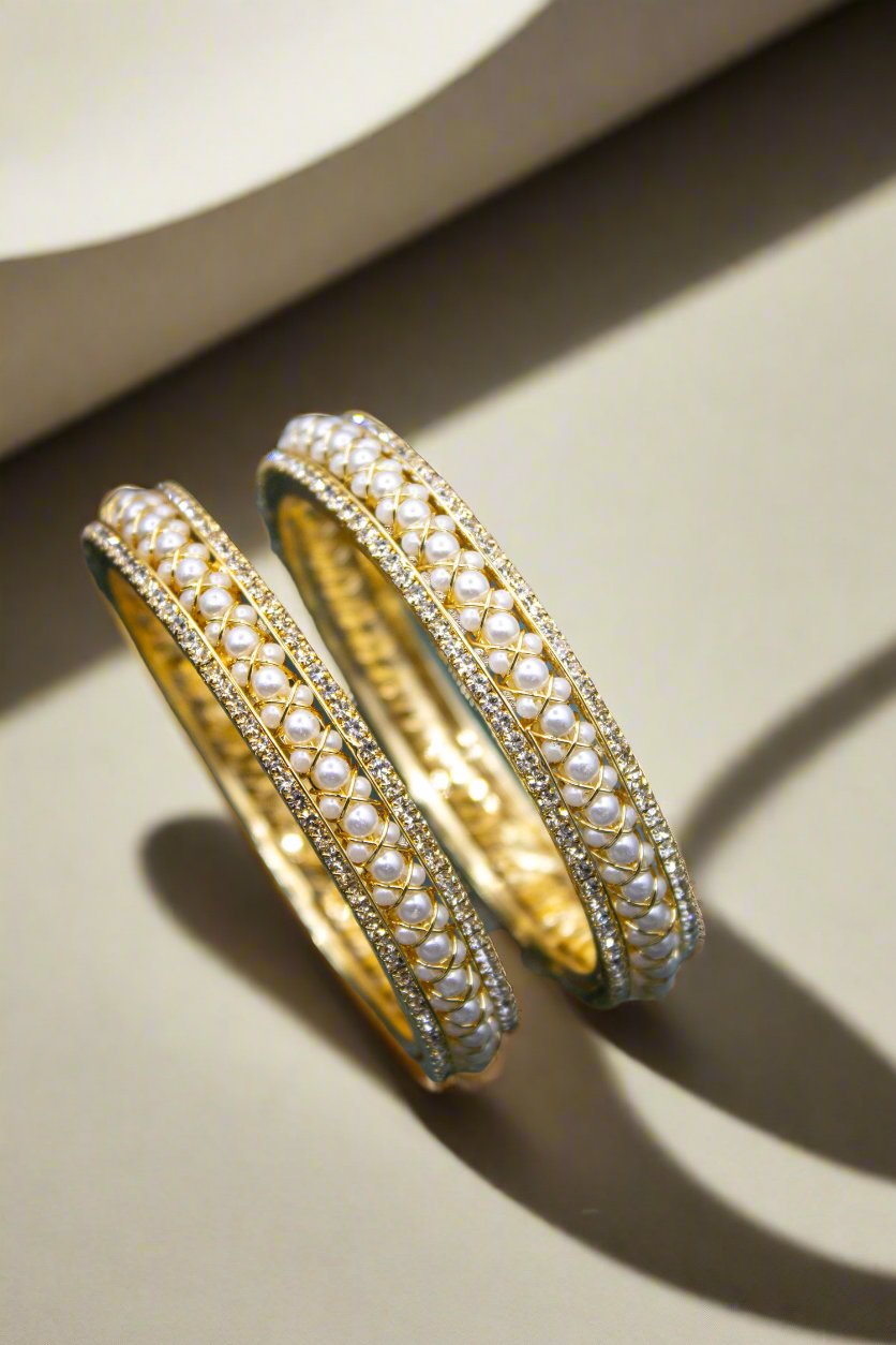 Traditional Bangles Studded With Pearls And Cubic Zirconia Stones | NarNari | NNBa13