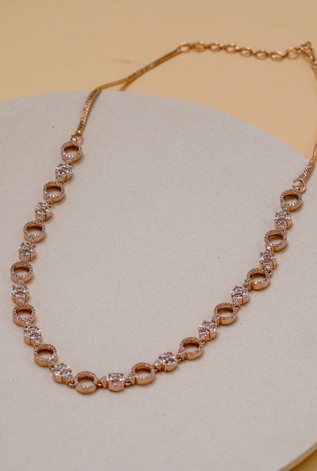 Stylish Rose Gold Plated Cubic Zirconia Necklace | NarNari | NNNd135