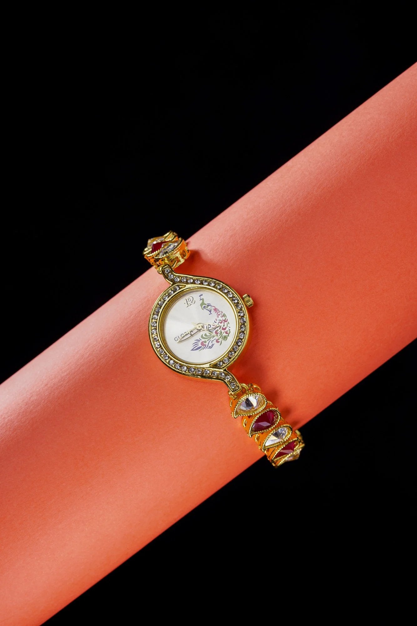 Kundan analog watch bracelet with cubic zirconia multi-stones | NarNari | NNBa220