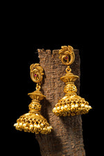 Antique temple jhumka with dancing peacock and pearl dropped | NarNari | NNEd145