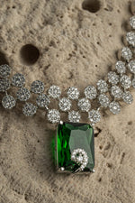 Rhodium Plated Pendant Set Studded With Zircons And Emerald Stones | NarNari | NNNd130