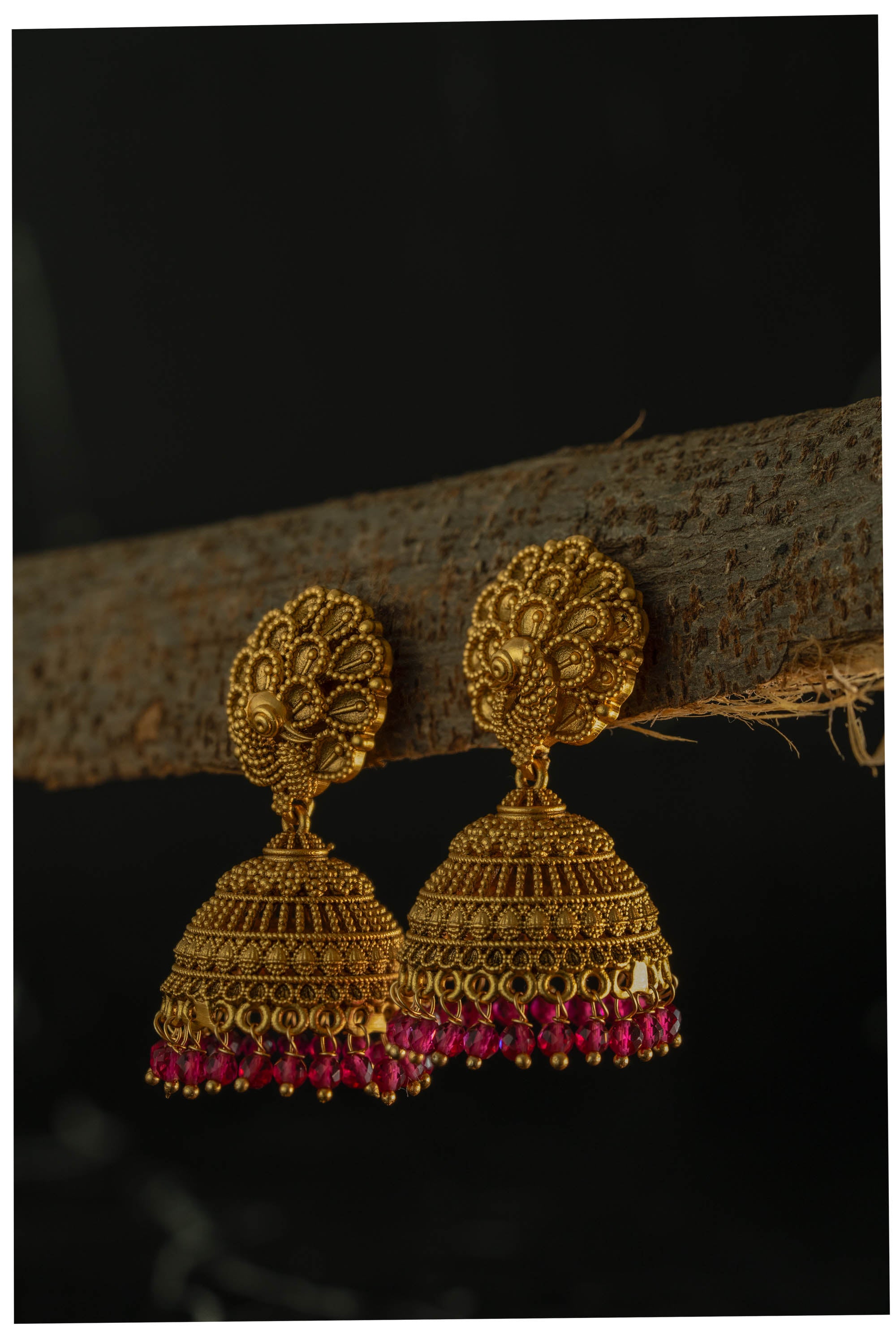 Classic peacock jadau earring with ruby dropped | NarNari | NNEd146