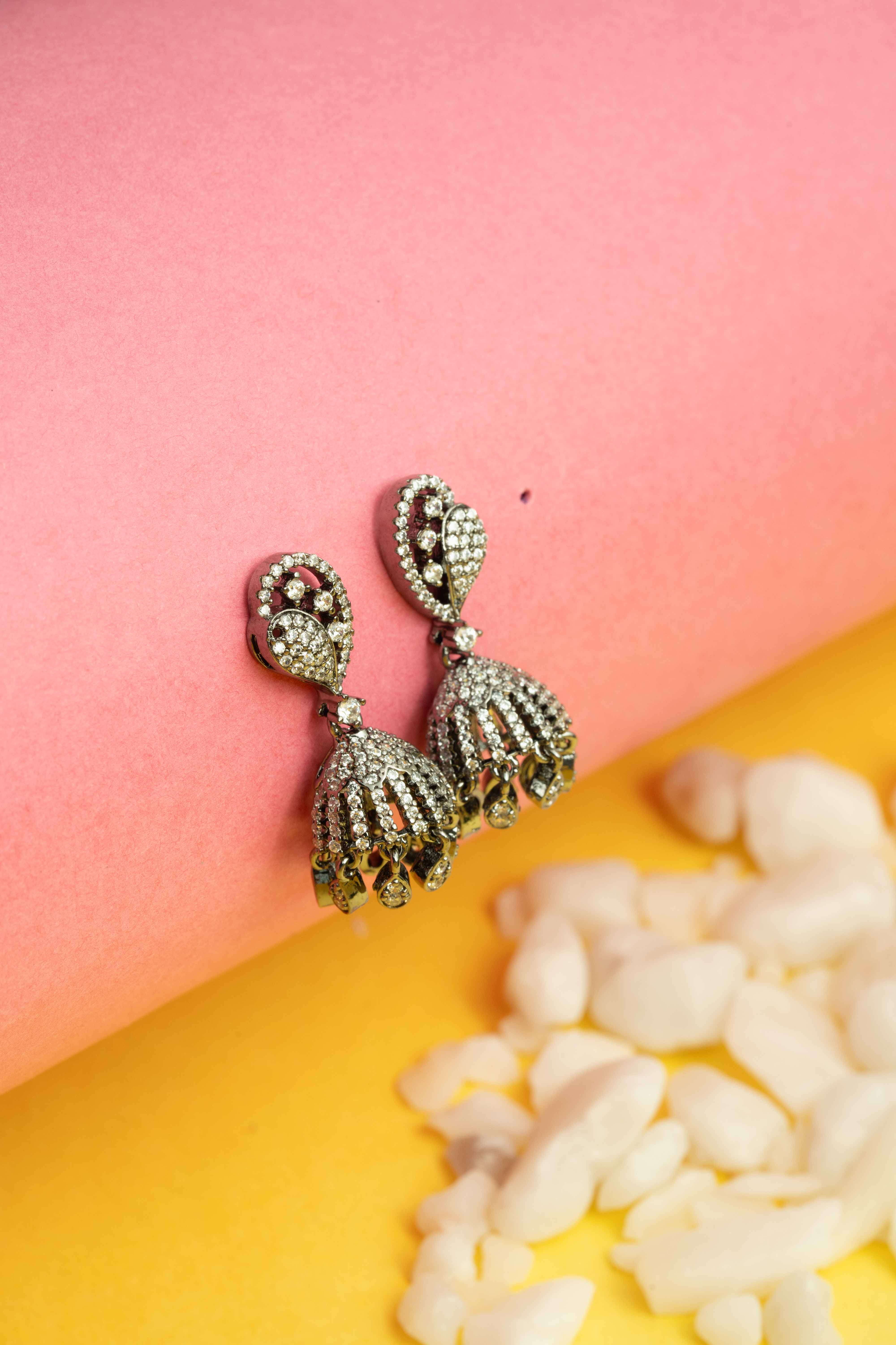 American diamond studded jhumka Earrings | NarNari | NNEd157