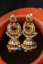 Luxury handcrafted Navratan necklace set ( Mangtika + Earring ) studded with multi-colored stones | NarNari | NNNd123