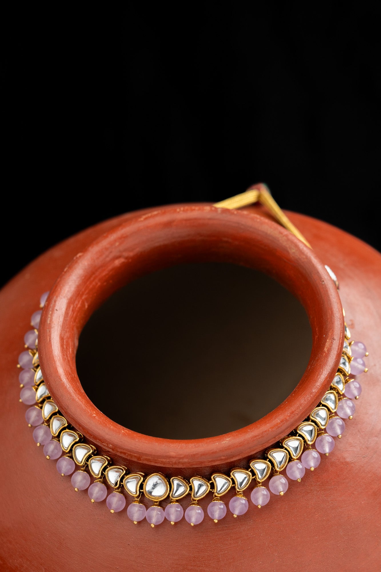 Kundan Necklace With Rose Quartz Beads | NarNari | NNNd126