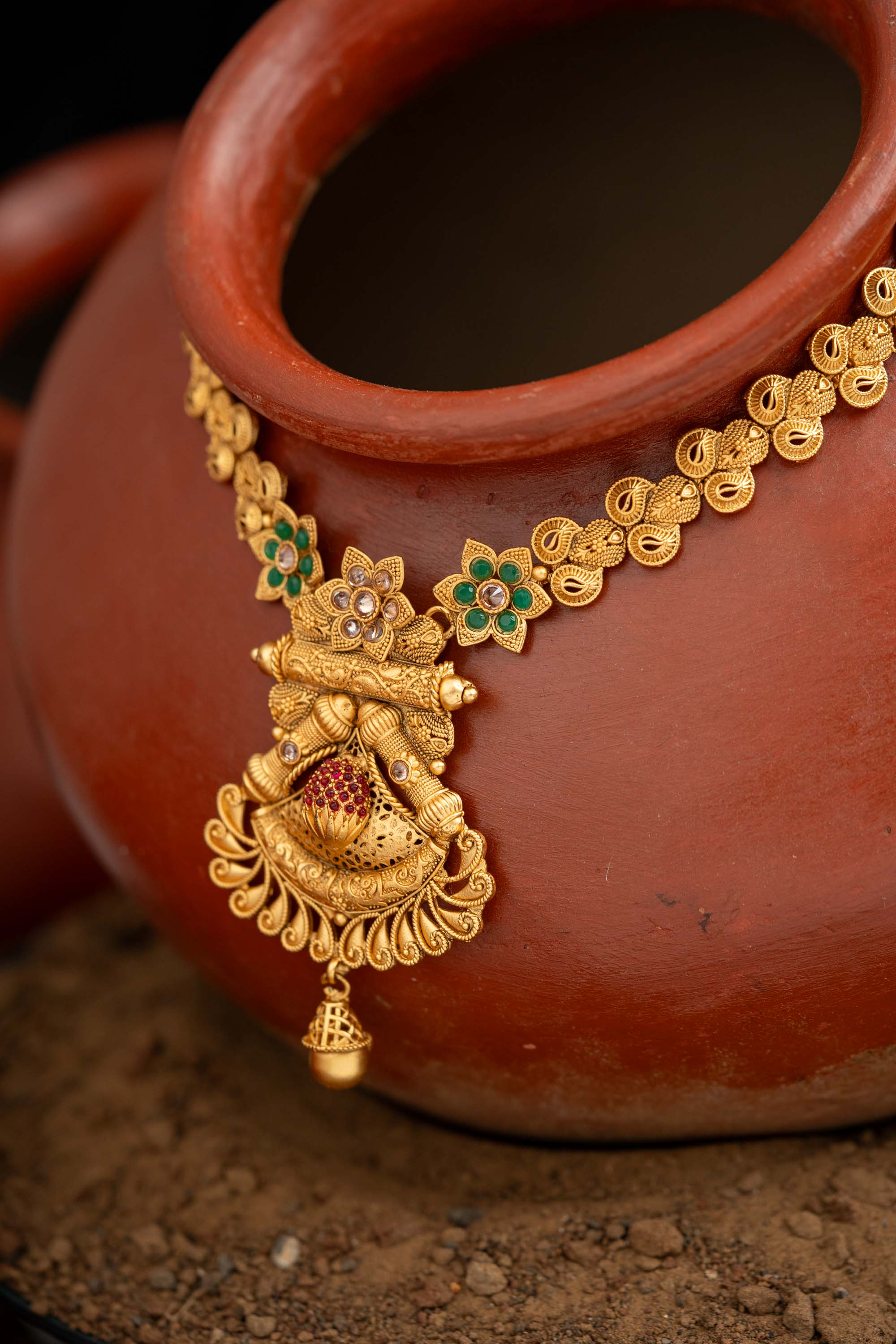 Multistone rajwadi long necklace with earring | NarNari | NNNd28