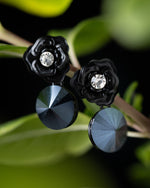 Black floral design cubic zirconia danglers earring | NarNari | NNEd1R5