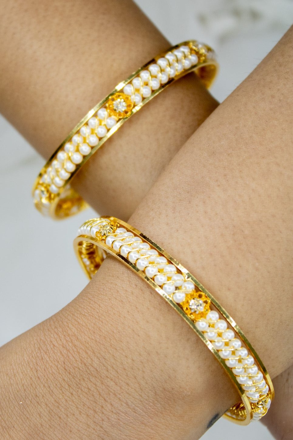 Pair of Zircon And Pearl Studded Bangles| NarNari | NNBa170