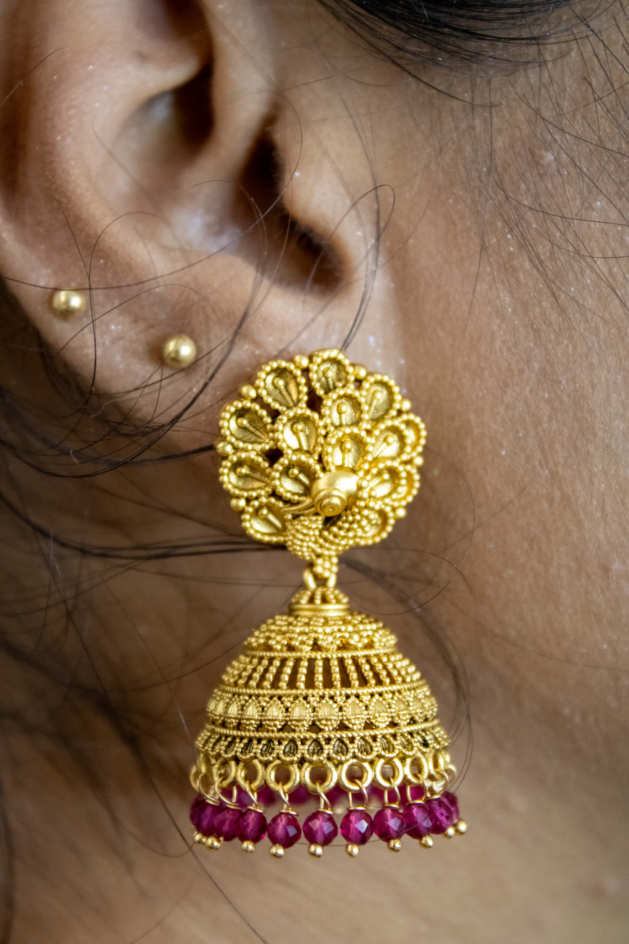 Classic peacock jadau earring with ruby dropped | NarNari | NNEd146