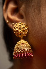 Classic peacock jadau earring with ruby dropped | NarNari | NNEd146