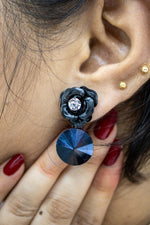 Black floral design cubic zirconia danglers earring | NarNari | NNEd1R5