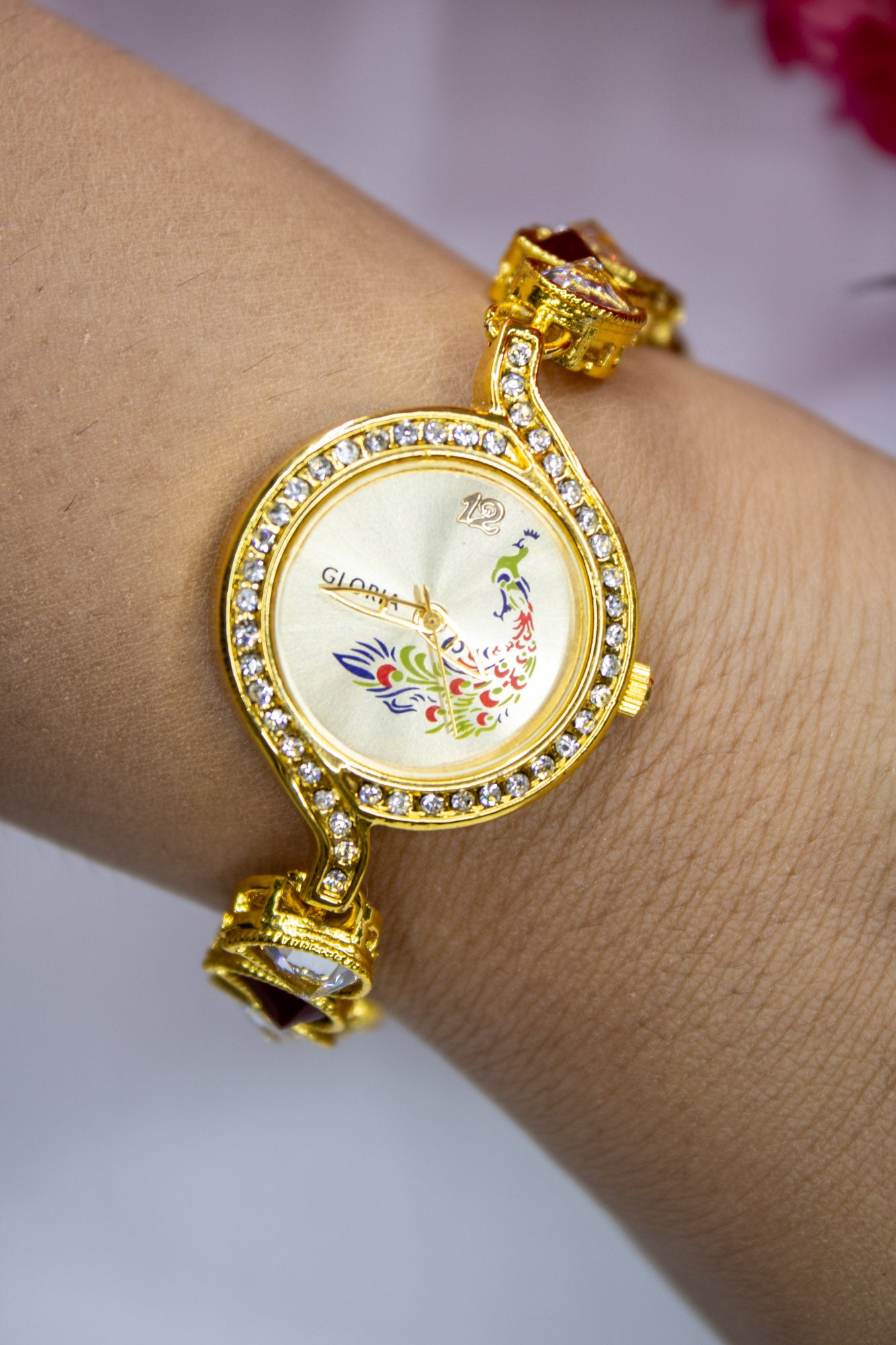 Kundan analog watch bracelet with cubic zirconia multi-stones | NarNari | NNBa220