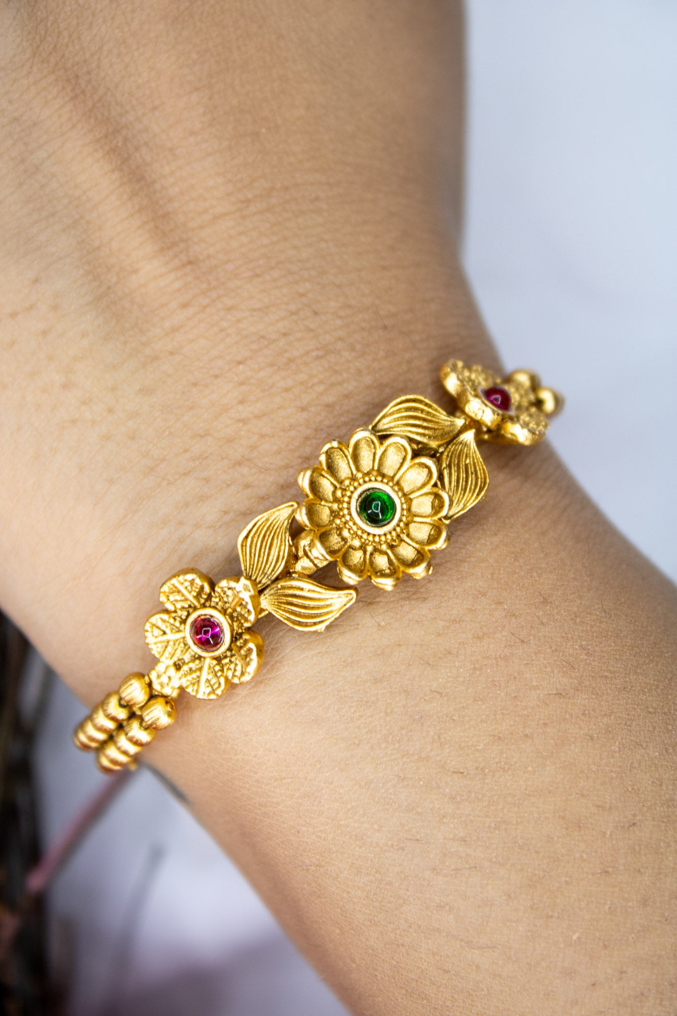 Majestic Antique Matte finished bracelet with a flowered design | NarNari | NNBa219