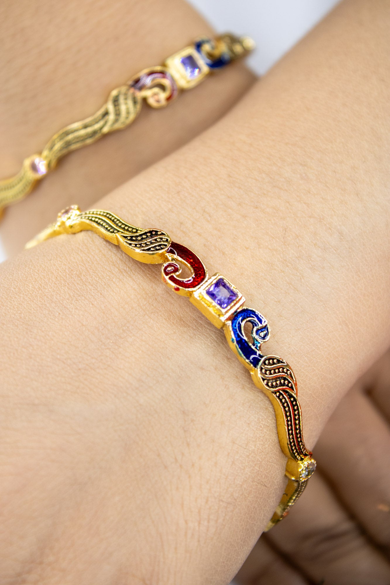 Antique Bangle with dancing Meenakari Peacock | NarNari | NNBa214