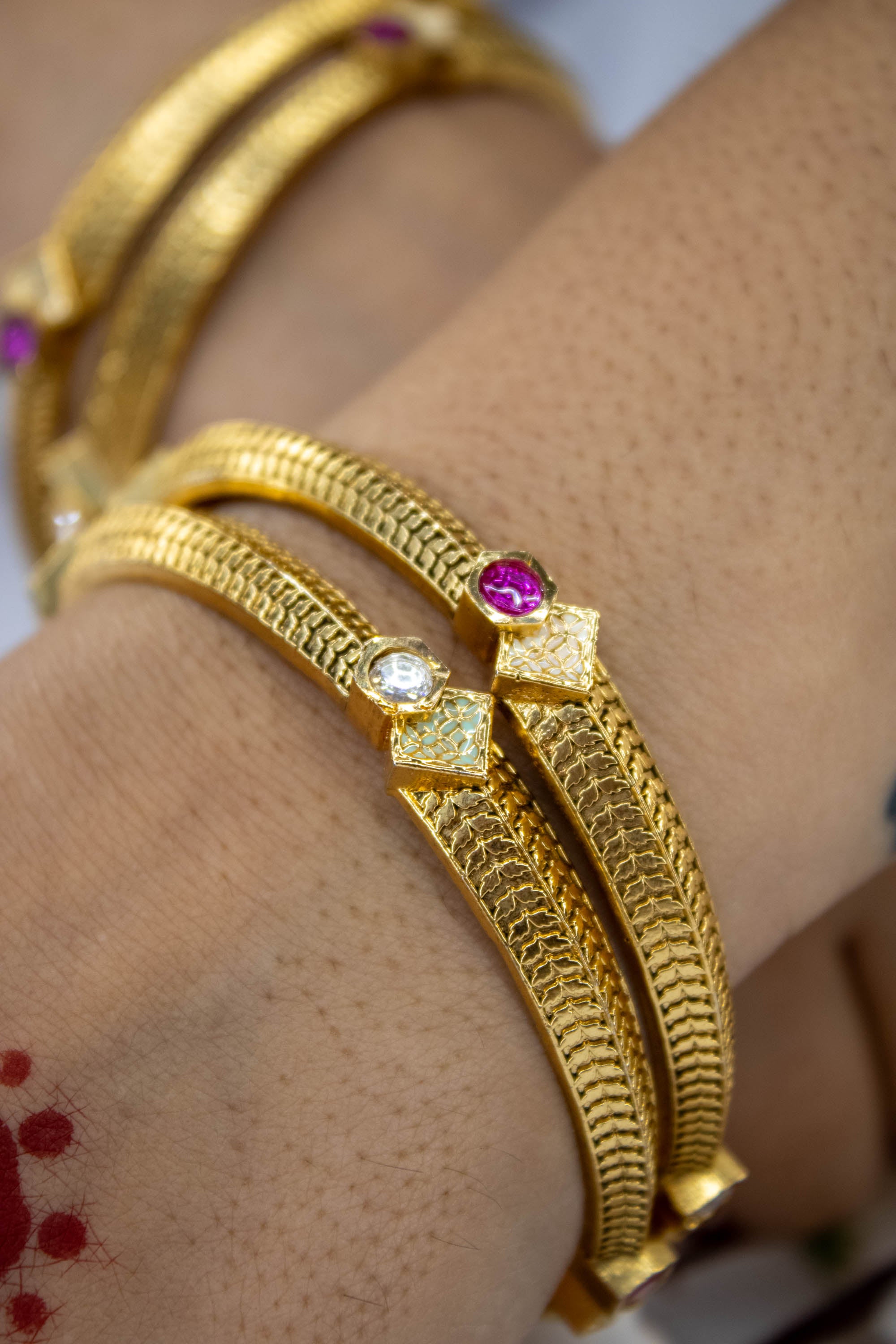 Antique Bangles Featuring Meenakari Work And Multiple Stones | NarNari | NNBa114