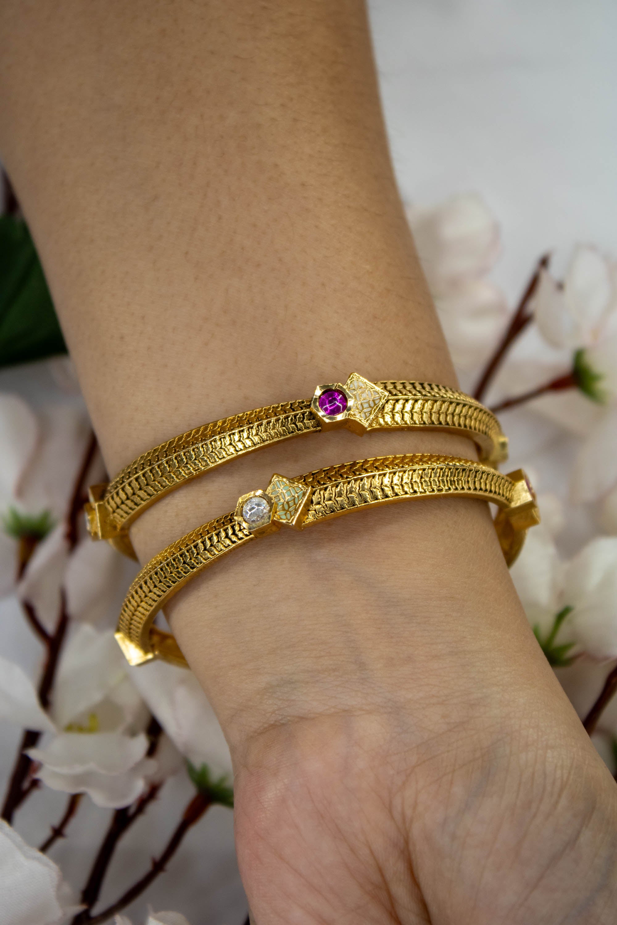 Antique Bangles Featuring Meenakari Work And Multiple Stones | NarNari | NNBa114