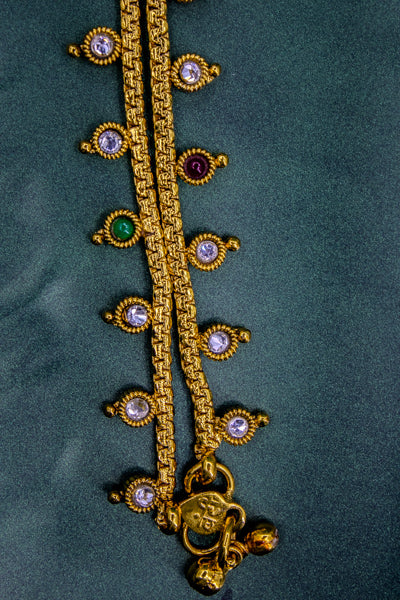 Gold plated antique payal or anklet with kundan and multistone |  NarNari | NNNd213