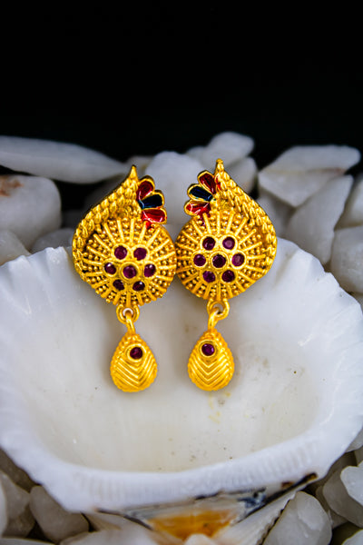 Peacock shaped meenakari pendent with matching earring | NarNari | NNPd254