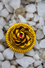 Lotus shaped gold plated ruby stone rajwadi adjustable finger ring | NarNari | NNRd222