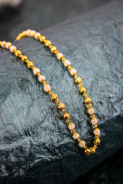 Rose quartz Beaded gold balls chain | NarNari | NNMc225