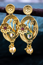 Kundan and ruby studded pearl dropped pendent with matching earrings | NarNari | NNPd241