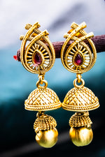 gold plated antique cz emerald pendent with drooped gold ball and matching earring | NarNari | NNPd247