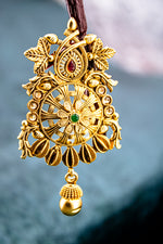 gold plated antique cz emerald pendent with drooped gold ball and matching earring | NarNari | NNPd247