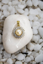 Pearl rounded pendent with encircled by american diamond | NarNari | NNPd246