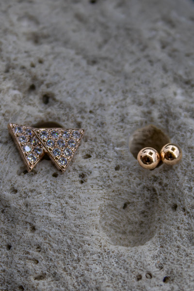 Pack of 3 stud with triangle ad, single solitaire and ball design earring | NarNari | NNEd1R7