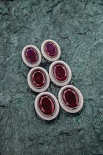 Oval shaped with white outline thrice garnet earring | NarNari | NNEd148