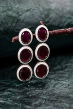 Oval shaped with white outline thrice garnet earring | NarNari | NNEd148