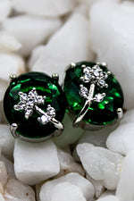 Emerald solitaire stud earring with leaf ad design | NarNari | NNEd163