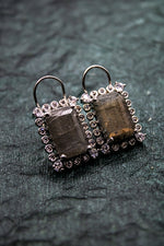 Square Smokey quartz earring with removable surrounded pin | NarNari | NNEd158