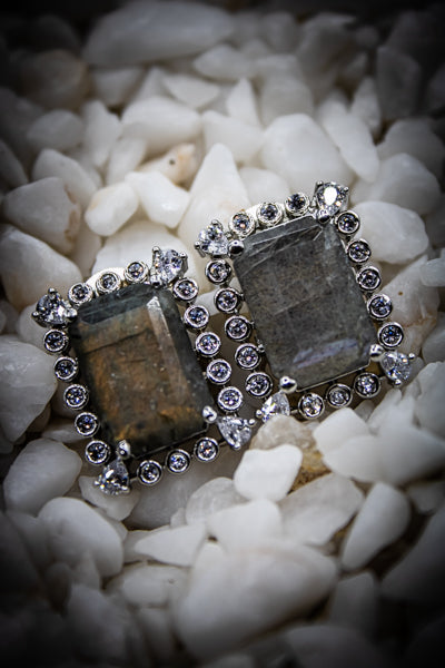 Square Smokey quartz earring with removable surrounded pin | NarNari | NNEd158