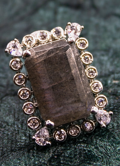 Square Smokey quartz earring with removable surrounded pin | NarNari | NNEd158