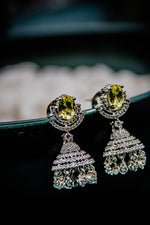 Lemon quartz rhodium plated  carving stone drop earring | NarNari | NNEd156