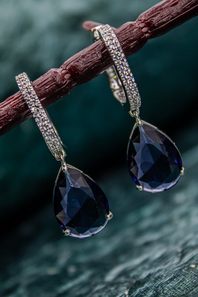 Velvet Eggplant cz crystal dropped earrings encircled by american diamond | NarNari | NNEd161