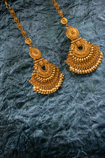 Temple jadau earring with hair chain with dropped perl | NarNari | NNEd136