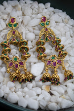 Ruby and emerald gold platted nakshi jhumka earrings | NarNari | NNEd136