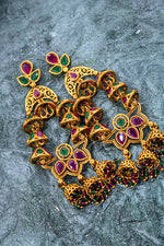 Ruby and emerald gold platted nakshi jhumka earrings | NarNari | NNEd136