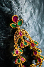 Ruby and emerald gold platted nakshi jhumka earrings | NarNari | NNEd136