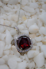 Square cut pendant cz garnet encircled by american diamond with matching earring  | NarNari | NNNd135