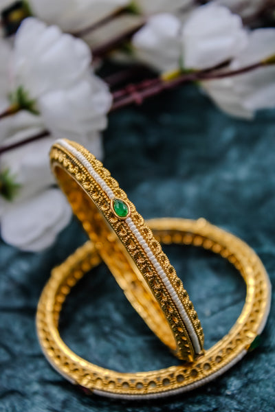 Ethnic bangles with emeralds and rubies studded with pearls | NarNari | NNBa112