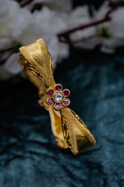 Kundan bangle with square flower design and kada in gold plated | NarNari | NNBa117