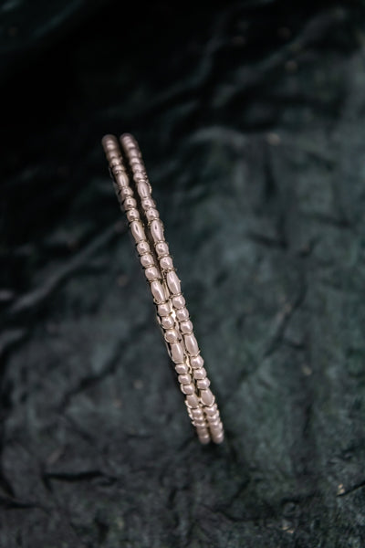 Elongated Pearl Studded Bangles, Rhodium Plated | NarNari | NNBa16