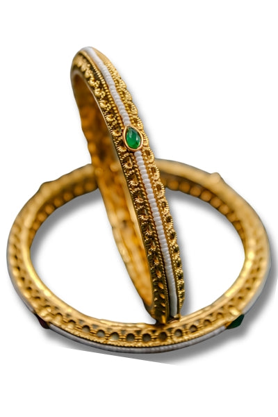 Ethnic bangles with emeralds and rubies studded with pearls | NarNari | NNBa112